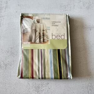 Vintage Martha Stewart Round Tablecloth and Overlay Striped Chino 100% Cotton